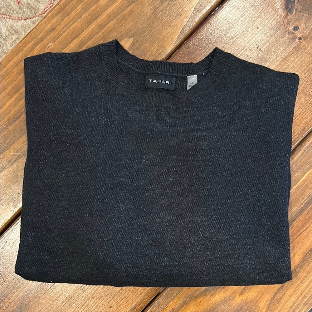 Tahari Black Crewneck Sweater Classic Knit